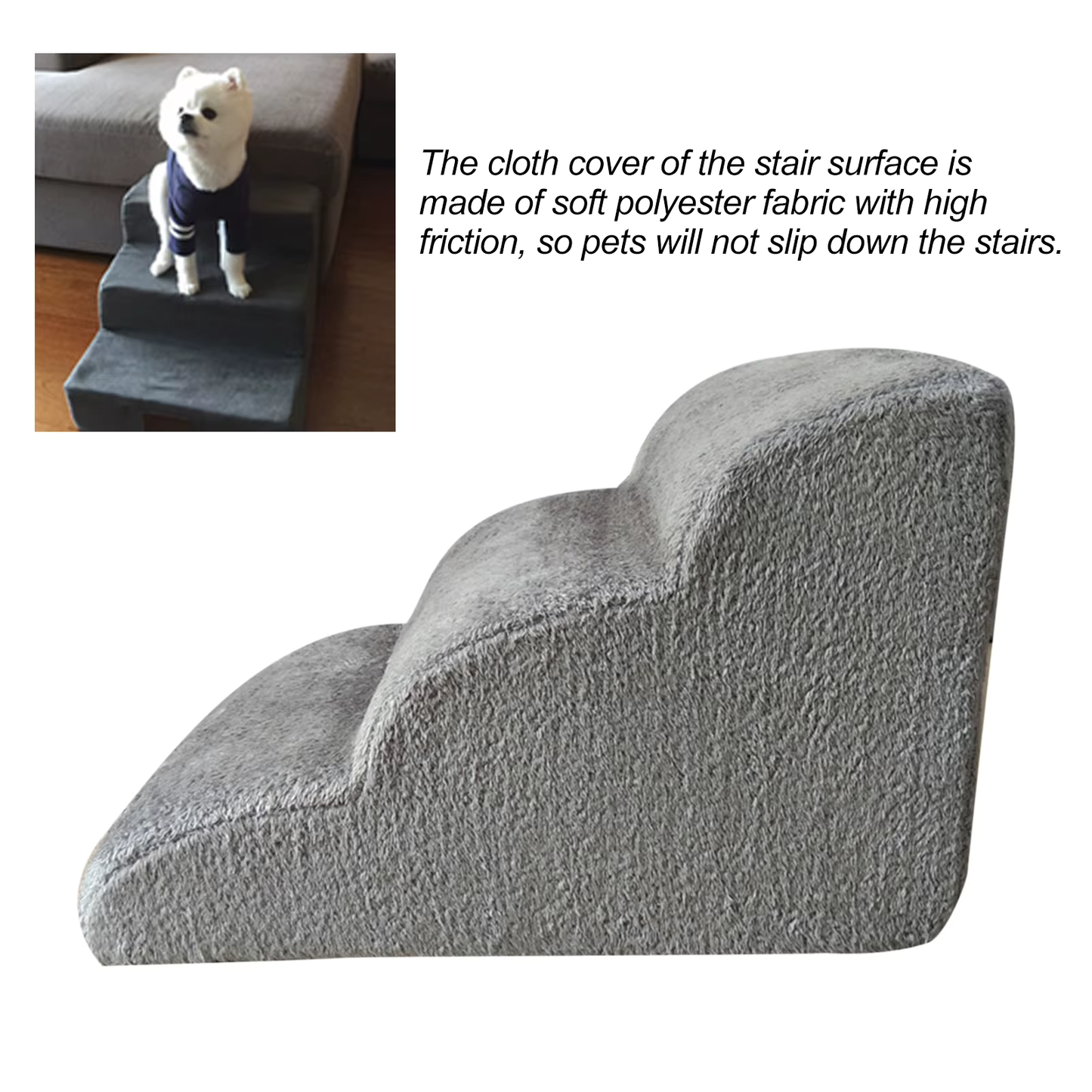 Non-Slip Pet Stairs – 3-Tier Washable Ramp for Dogs & Cats